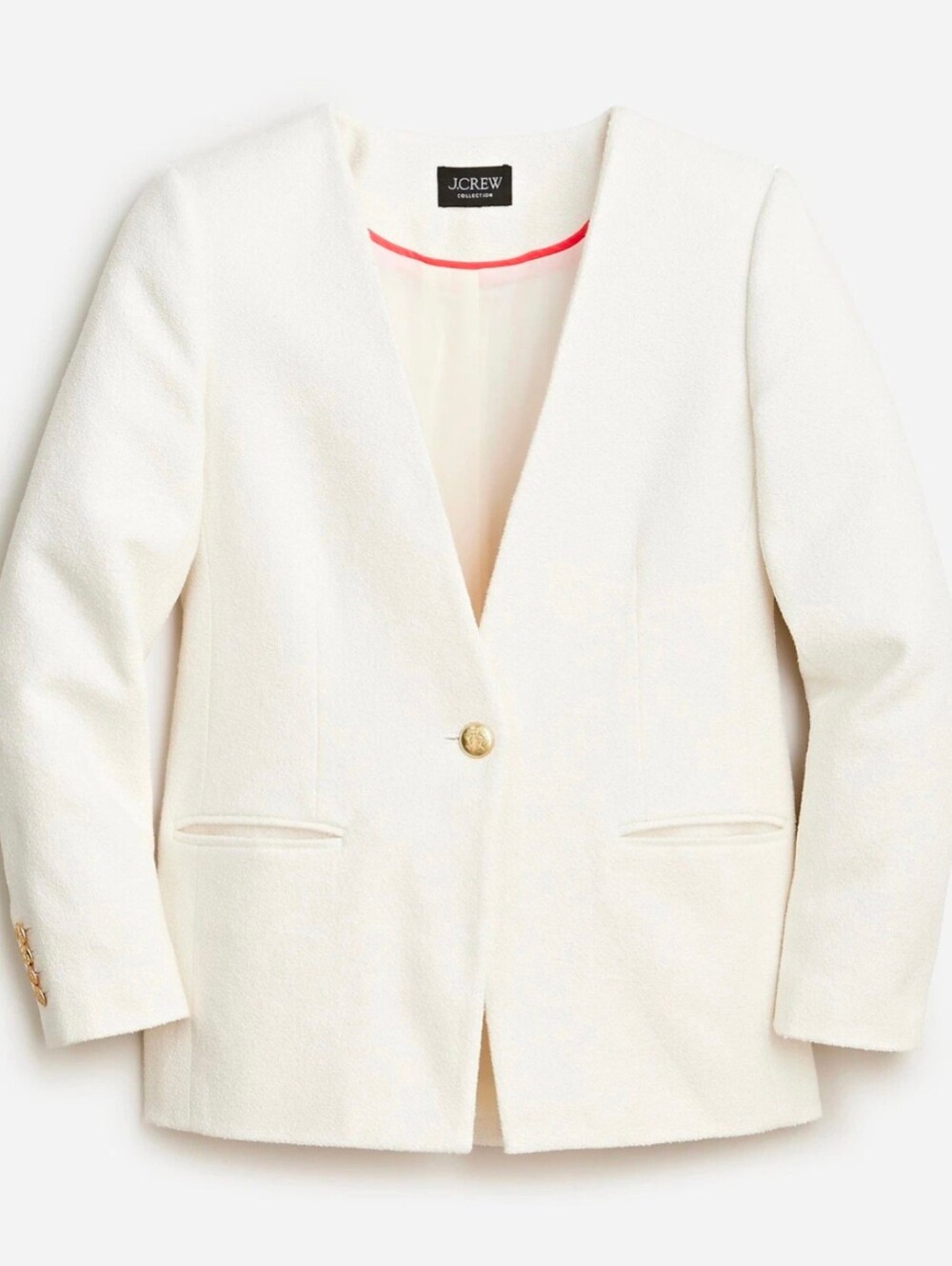 J.Crew Collection Alfie Ivory Bouclé Collarless Blazer Gold Buttons Size 8